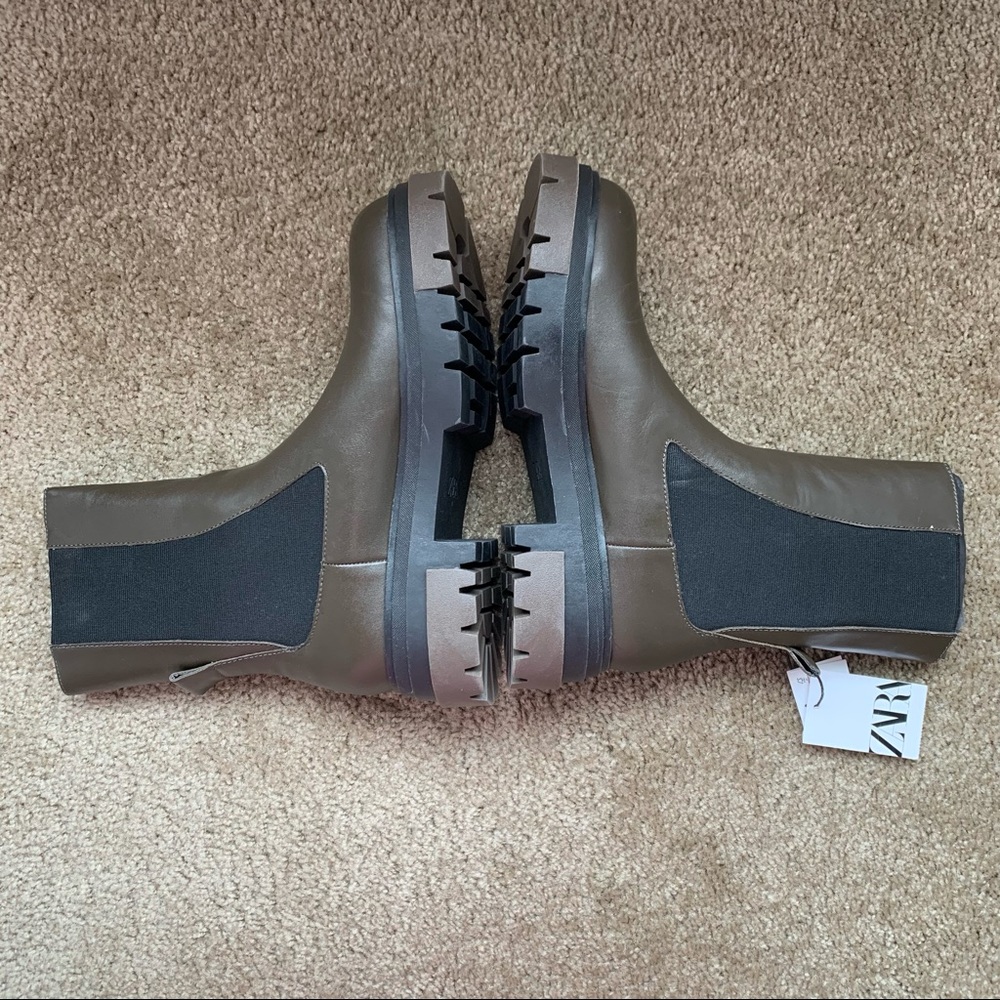 New Zara Chelsea Khaki Leather Ankle Boots Lug Soles Size 7.5 8 9 10 1176/810 - Picture 7 of 7